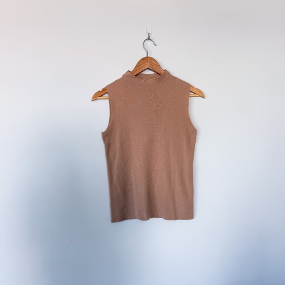 Ann Taylor Tops - Ann Taylor Camel Color Sleeveless Mock Neck Neutral Lightweight Sweater Top